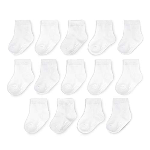 Product Cover Fruit of the Loom Baby 14-Pack Grow & Fit Flex Zones Cotton Stretch Socks - Unisex, Girls, Boys (0-6 Months, White)