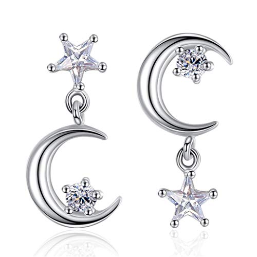 Product Cover GOMYIE Asymmetrical Star Moon Ear Nail Hypoallergenic Crystal Pendant Jewelry Women'S Earrings(Silver color)