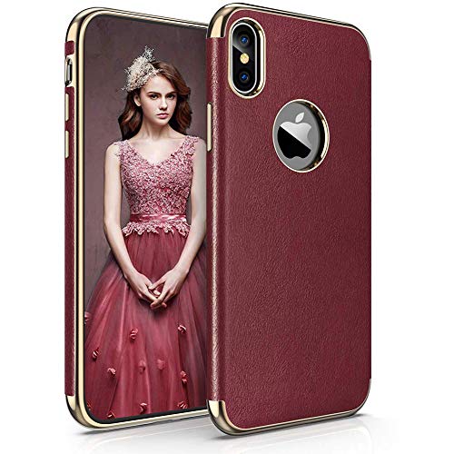 Product Cover LOHASIC iPhone X Case/iPhone Xs Case, Thin Slim Leather Luxury PU Soft Flexible Bumper Non-Slip Grip Anti-Scratch Protective Phone Cover Girls Women Cases for iPhone X 10 Xs 5.8 inch - Burgundy