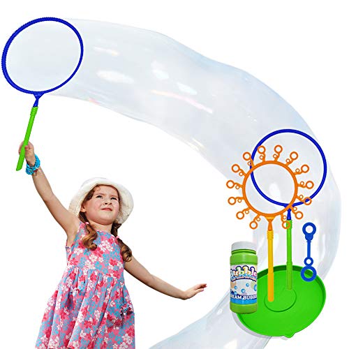 Product Cover Giant Bubble Wand Set: Big Bubble Maker Toy for Kids and Adults, Fun Outdoor and Indoor Activity for Girls, Boys, Toddlers and Children to Enjoy with Tray and 1 Mini Wand