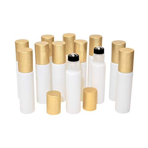 Product Cover Holistic Oils Roller Bottles Bulk for Essential Oils (12 PACK) 10ml White Glass Roll-On Empty Roller Bottles with Stainless Steel Roller Balls to Apply Smoothly on Your Skin