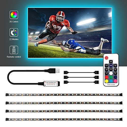 Product Cover USB LED Strip Lights Kit, Bias Lighting with RF Remote Controller, IP65 Waterproof Flexible Strip Light, 5050 RGBW, 5V USB Cable TV Backlight Kit, Lighting Rope for TV, TV Lights, LED Strip (6.56ft)
