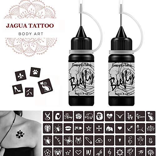 Product Cover Beefly Jagua Temporary Tattoos Kit, Jagua Gel Semi Permanent Tattoo Freehand Gel/Ink (Organic Jagua Fruit Based) Dozens Pcs Free Stencils,DIY Tattoos Fake Freckles, Full Kit 2 Bottles(1oz)