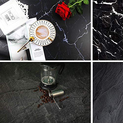 Product Cover KonPon 32.6''X21.6''(83x55cm) Double Sided Marble Background Black Texture Concrete Pattern Photography Backdrop for Food Seamless Waterproof Paper Board Photo Studio Props MZ-1064