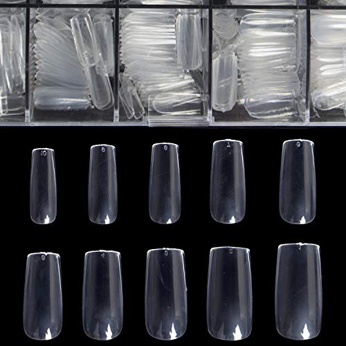 Product Cover Clear Full Cover Nails - Fake Nails Square Shaped Acrylic Nails BTArtbox 500pcs False Nail Tips with Case for Nail Salons and DIY Nail Art, 10 Sizes