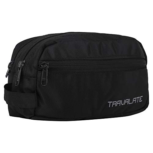 Product Cover Travalate Toiletry Travel Bags Shaving Kit/Pouch/Bag for Men and Women, 2 Main Compartment with Front Pocket and one Secret Pocket - Black (25 X 13 X 9 cm)