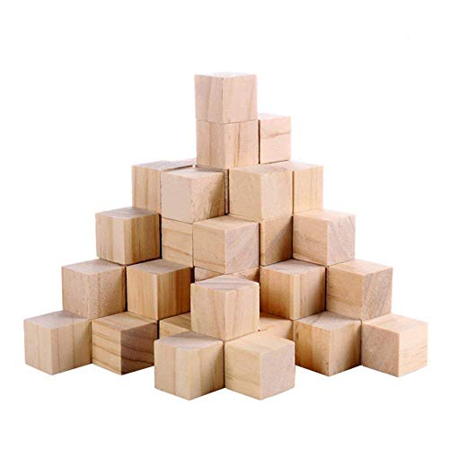 Product Cover Fuhaieec 100 Pcs 1 Inch Wood Square Blocks for Puzzle Making Blank Wooden Cubes Wood Blocks for DIY Crafts Carving Art Supplies