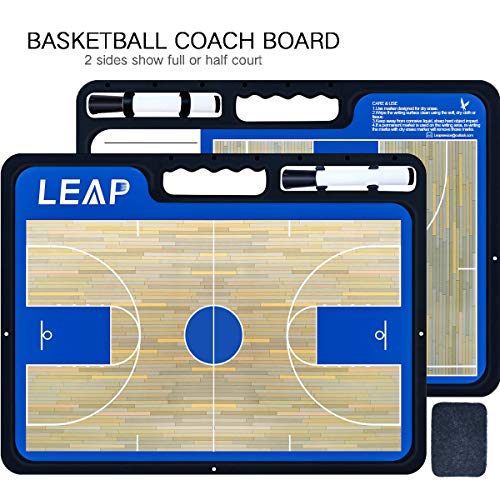 Product Cover LEAP Coach Board Basketball Tactical Coaching Two Sides with Full & Half Court Feature Premium Dry Erase Tool Icehockey Football for Kids, Community, High School Team