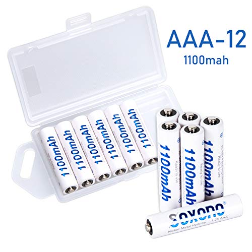 Product Cover AAA Rechargeable Batteries, Soxono 12 Pack Rechargeable Triple A Batteries 1100mAh High Capacity 1.2V NiMH Low Self Discharge