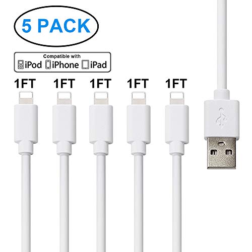 Product Cover Short USB Charging Cables (5 Pack 1FT) Compatible with All Charging Station, Pezin & Hulin Fast Charging Syncing Cables Compatible for Cell Phone Xs MAX XR X 8 8 Plus 7 7 Plus 6s 6s Plus 6 6 Plus and