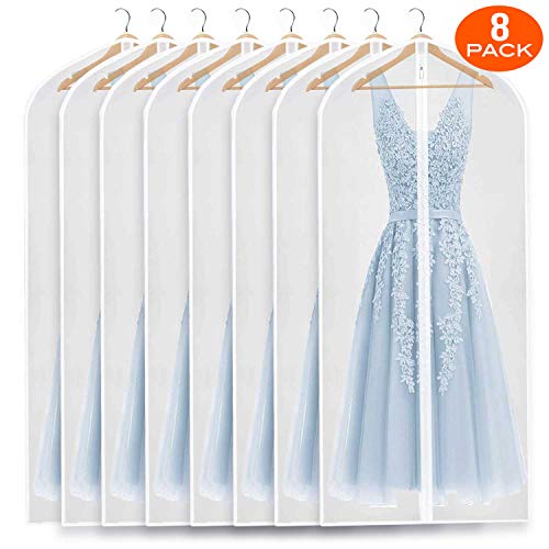Product Cover Refrze Moth Proof Garment Bags,Garment Cover,8 Pack Clear Garment Bags,Hanging Garment Bag, Dress Garment Bags for Storage or for Travel,Breathable Dust and Waterproof Garment Covers Clear 24x60 ins
