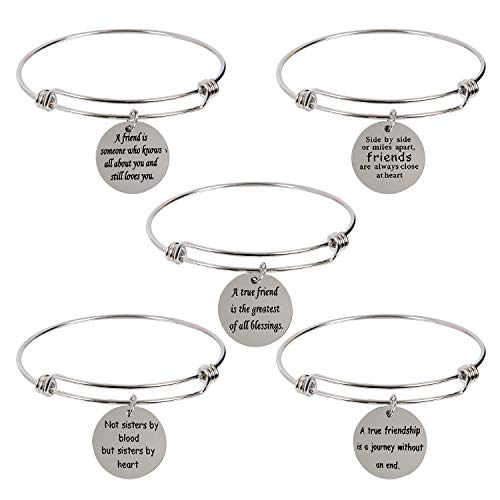 Product Cover AleapDoll 5-Pack Stainless Steel Best Friend BFF Charm Bangle Bracelets Friendship Gifts for Friend Women Female Girls Birthday Graduation Inspirational Gift