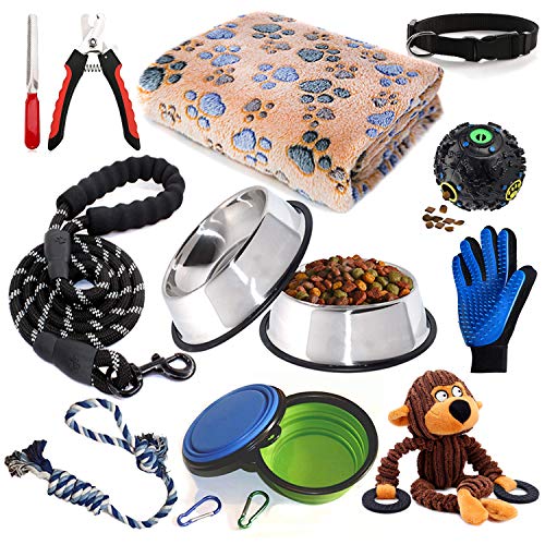 Product Cover LOBEVE Puppy Starter Kit,12 Piece Dog Supplies Assortments,Set Includes:Dog Toys/Dog Bed Blankets/Puppy Training Supplies/Dog Grooming Tool/Dog Leashes Accessories/Feeding & Watering Supplies