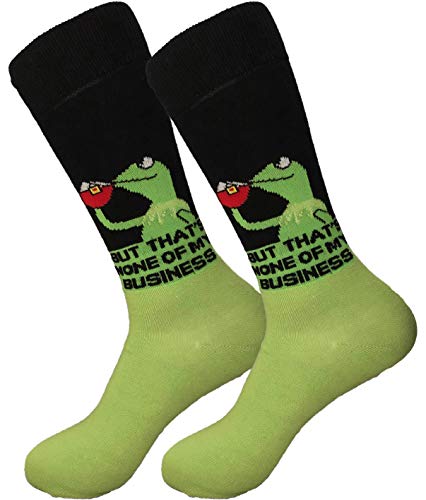 Product Cover Balanced Co. Kermit Meme Dress Socks Funny Socks Crazy Socks Casual Cotton Crew Socks (Black/Green)
