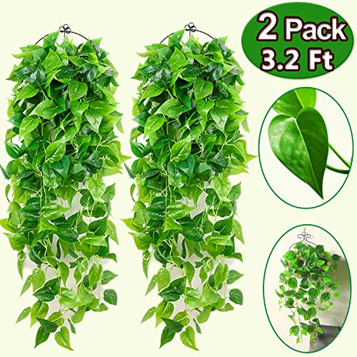 Product Cover 2 Pack Artificial Hanging Plants 3.2 Feet Fall Garland Decoration, Garland Greenery Fake Ivy Vine Fake Leaves Greeny Chain for Wall Home Room Garden Wedding Garland Outside Decoration