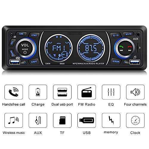 Product Cover Car Stereo with Bluetooth Single Din Car Stereo Car Radio Car Audio Player Support Phone Fast Charge USB SD Card AUX in with Wireless Remote Control