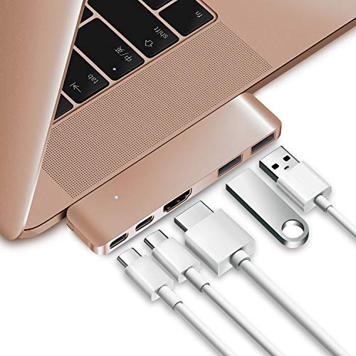 Product Cover Purgo USB C Hub Adapter Dongle for MacBook Air 2018/2019, Ultra Slim Type C Hub with 4K HDMI, 100W Power Delivery, 40Gbps Thunderbolt 3 5K@60Hz and 2xUSB 3.0 (Gold)