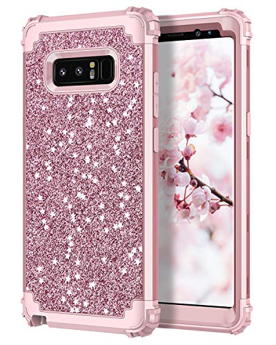 Product Cover Hekodonk Compatible Galaxy Note 8 Case, Luxury Stars Sparkle Glitter Shiny Heavy Duty Shockproof Full-Body Protective High Impact Armor Hybrid Cover for Samsung Galaxy Note 8(Glitter Rose Gold)