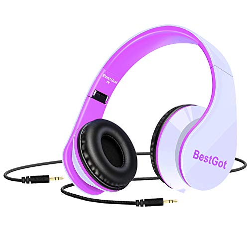 Product Cover [2019 Upgrade] BestGot Kids Headphones for Kids Adult Foldable Headphones with 3.5mm Plug Removable Cord (White/Pink) (Without Cloth Bag and Microphone)