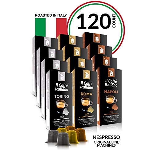 Product Cover Il Caffé Italiano Coffee, Capsules Compatible with Nespresso OriginalLine, Certified Genuine Mama Mia Strong Intensity Pack, 120 Espresso Pods, Roasted in Messina, Italy, Happiness Guaranteed