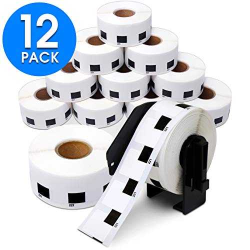 Product Cover Aegis Adhesives - Compatible DK-1221 Square (0.9 Inch) Replacement Labels, Compatible with Brother QL Label Printers - 12 Rolls + 1 Frame
