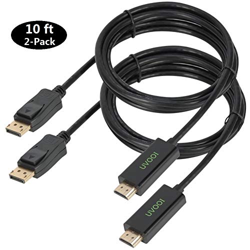 Product Cover DisplayPort (DP) to HDMI HDTV Cable 10ft - 2 Pack, UVOOI Display Port to HDMI Cable Adapter Support Video and Audio