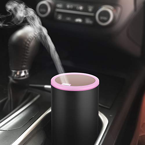 Product Cover YJY Car Diffuser Humidifier, USB Essential Oil Diffuser, No Need Sponge Wicks/Ultrasonic Air Purifier 7 Colors LED Light for Vehicle Home Office Truck Travel(Black)