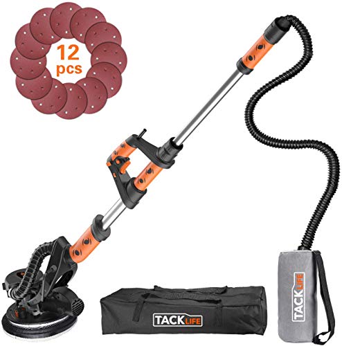 Product Cover Drywall Sander, Tacklife 6.5A Variable Speed 500-1800 RPM Automatic Vacuum System Electric drywall sander with LED Light and 12 Sanding Discs, Extendable Handle 1.6-1.9m, 15ft Power Cord | DIY Tool