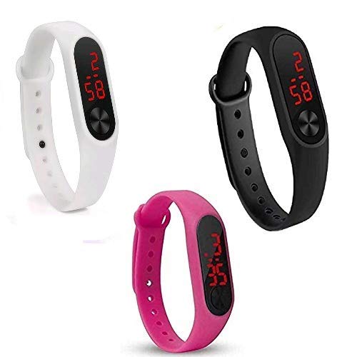 Product Cover Shine Enterprise Silicone Slim Digital Led Black, Red Dial Boy's and Girl's Bracelet Band Watch-Combo Set of 3 Watch