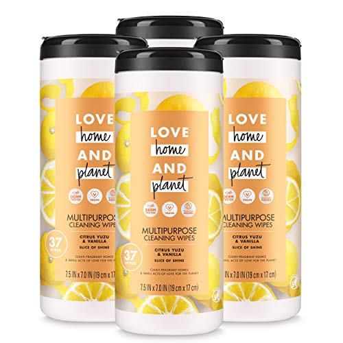 Product Cover Love Home & Planet Multi-Purpose Cleaning Wipes Citrus Yuzu & Vanilla 37Count (Pack Of 4)