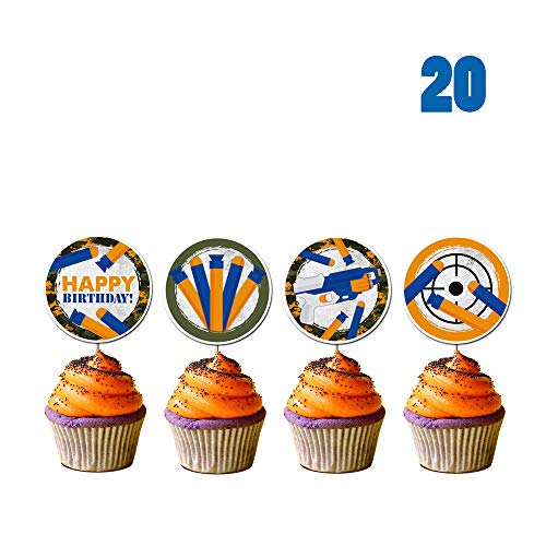 Product Cover 20 Count Cupcake Toppers for Nerf, Gun Picks Target Birthday Bullet War Cupcake Topper