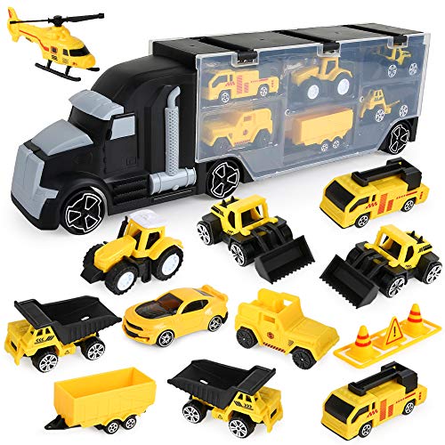 Product Cover BeebeeRun 12 in 1 Engineering Construction Truck Transport Car Carrier, Truck Learning Toys Play Vehicles Car Gifts Set for Kids Boys Girls