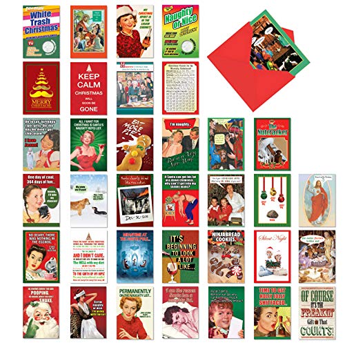 Product Cover Humorous Holidays - Box of 36 Retro Christmas Cards with Envelopes (4.63 x 6.75 Inch) - Assortment of Funny Vintage Holiday Greetings - Adult Merry Xmas Notecard Set AC7140XSG-B1x36