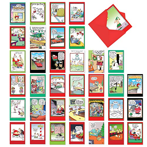 Product Cover A McCoy Bros. Christmas - 36 Cartoon Merry Christmas Note Cards with Envelopes (4.63 x 6.75 Inch) - Funny Assorted Boxed Set of Humorous Xmas Notecards - Adult Holiday Greetings AC7139XSG-B1x36