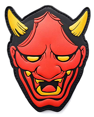 Product Cover PVC Red Hannya Mask Morale Tactical Patch with Hook and Loop backing