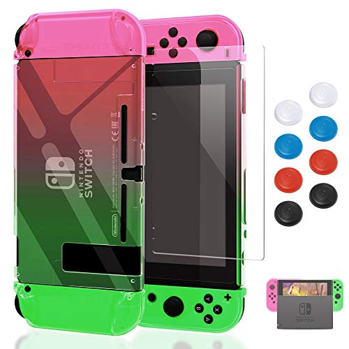 Product Cover Case for Nintendo Switch,Fit The Dock Station, Protective Accessories Cover Case for Nintendo Switch and Joy-Con Controller - Dockable with a Tempered Glass Screen Protector (Pink & Green)