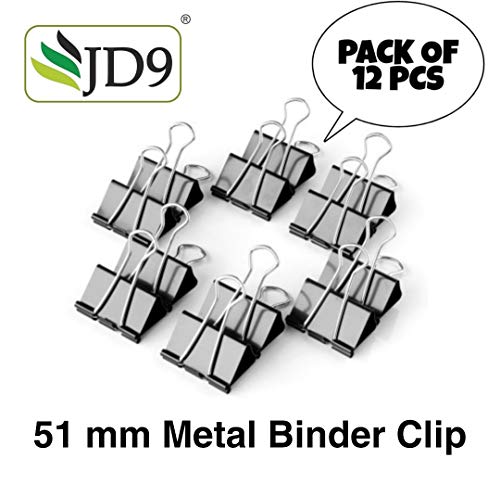 Product Cover JD9 Premium Quality 51 mm Black Large Paper Clips for Notes Letter, Papers,Binder Clamps in Office, Home, School, Institutions, Paper Holding Capacity Files Organized and Secure (Pack of 12 Pcs)