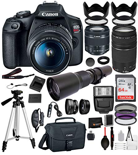 Product Cover Canon EOS Rebel T7 Digital SLR Camera with EF-S 18-55mm IS II (2727C00 USA), Canon EF 75-300mm Lens and 500mm PRESET Lens with T-Mount Adapter and 22PC Professional Bundle