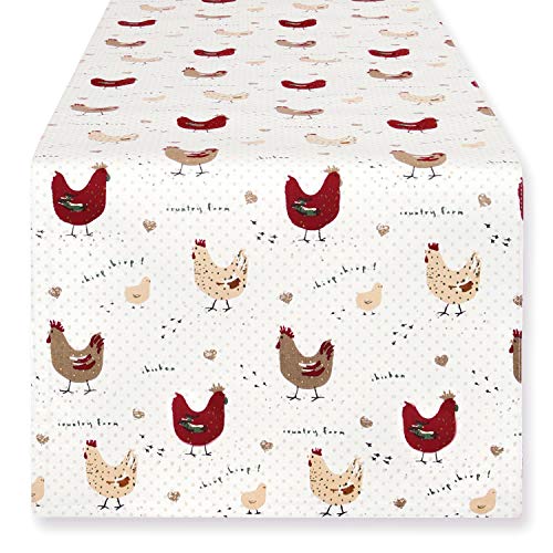 Product Cover Cackleberry Home Farmhouse Chicken Table Runner Cotton Reversible, 14 x 72 Inches