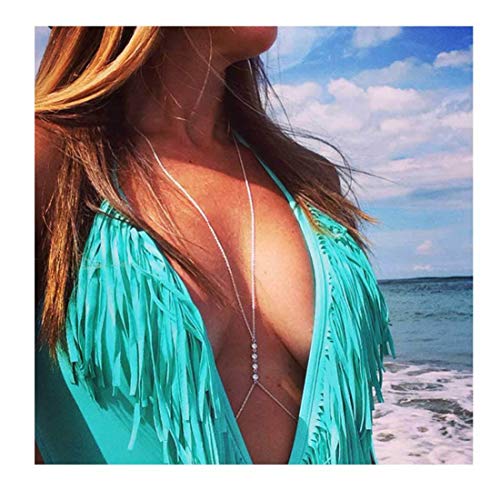Product Cover Simsly Body Chain Jewelry Crystal Waist Belly Bikini Chain for Women and Girls (Silver)