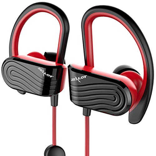Product Cover Bluetooth Headphones, Wireless Earbuds Waterproof Sport Headphones w/Mic,Bluetooth 5.0, HiFi Stereo Sweatproof Bluetooth Earbuds for Running Gym Workout 8 Hour Noise Cancelling Headsets(Black-red)