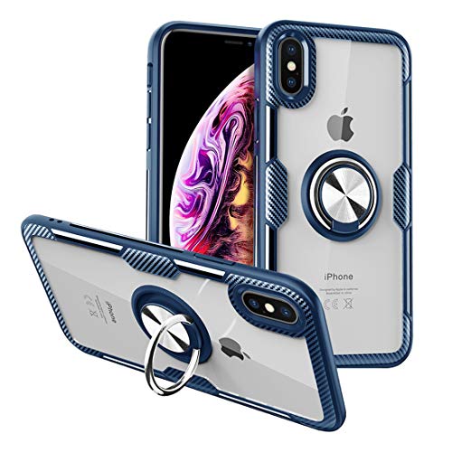 Product Cover CHEEDAY Compatible iPhone 8 Case iPhone 7 Case Clear Hard Back Cover Slim Rubber Bumper Hybrid Case [Air Cushion Protection] with 360° Rotating Ring Holder Kickstand for iPhone 7 / iPhone 8 - Blue