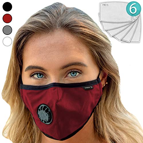 Product Cover Face Mask: Best Air Pollution UNIVERSAL FIT Dust Masks + 6 N99 Filter. Carbon Respirator & DustProof Safety Cover Mouth from Gas Exhaust Smoke, Pollen, Paint Use Cycling Running Women Men Kids (RED)