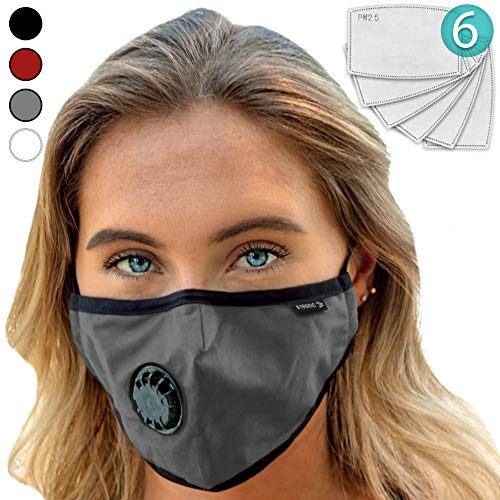 Product Cover Face Mask: Best Air Pollution UNIVERSAL FIT Dust Masks + 6 N99 Filter. Carbon Respirator & DustProof Safety Cover Mouth from Gas Exhaust Smoke, Pollen, Paint Use Cycling Running Women Men Kids (GRAY)