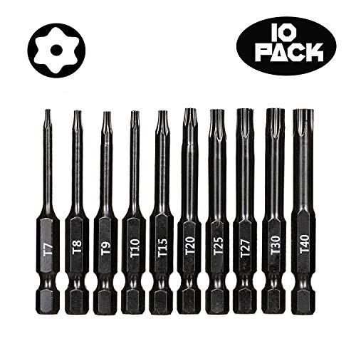 Product Cover Torx Head Drill Bit Set (10 PACK WITH STORAGE CASE) - Security Torx Bits - Magnetic Tips - Quick Release Shank for Easy Attachment - Solid S2 Steel Alloy - 2.3