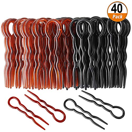 Product Cover 40 Pcs Plastic U Shaped Hair Pins Grip Pins Fast Spiral Hair Braid Twist Styling Clip Pin for Lady, Girl, Women (Black + Brown)