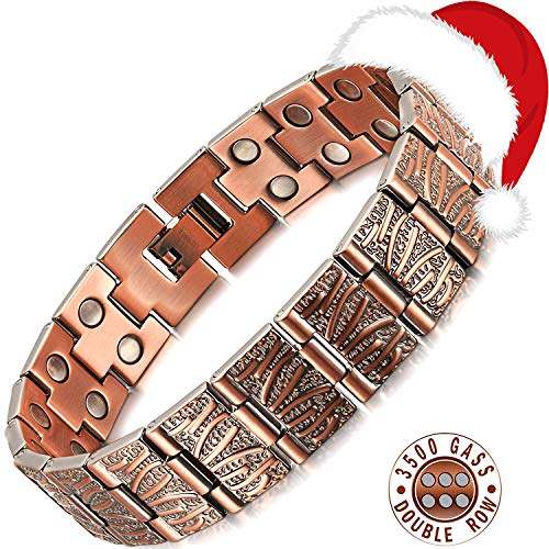 Product Cover Rainso Mens Double Row Pure Copper Magnetic Therapy Bracelet Pain Relief for Arthritis Adjustable