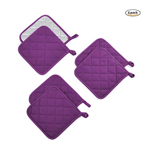 Product Cover Jennice House Pot Holders Set Trivets Kitchen Heat Resistant Pure Cotton Coasters Hot Pads Potholders Set of 6 for Everyday Cooking and Baking by 7 x 7 Inch (Purple)