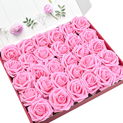 Product Cover DerBlue 60pcs Artificial Roses Flowers Real Looking Fake Roses Artificial Foam Roses Decoration DIY for Wedding Bouquets Centerpieces,Arrangements Party Home Decorations