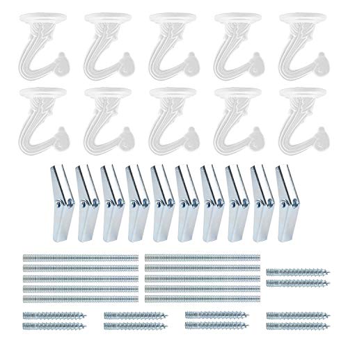 Product Cover 10 Sets Ceiling Hooks - Heavy Duty Swag Hook with Steel Screws Bolts and Toggle Wings for Hanging Plants Ceiling Installation Cavity Wall Fixing White
